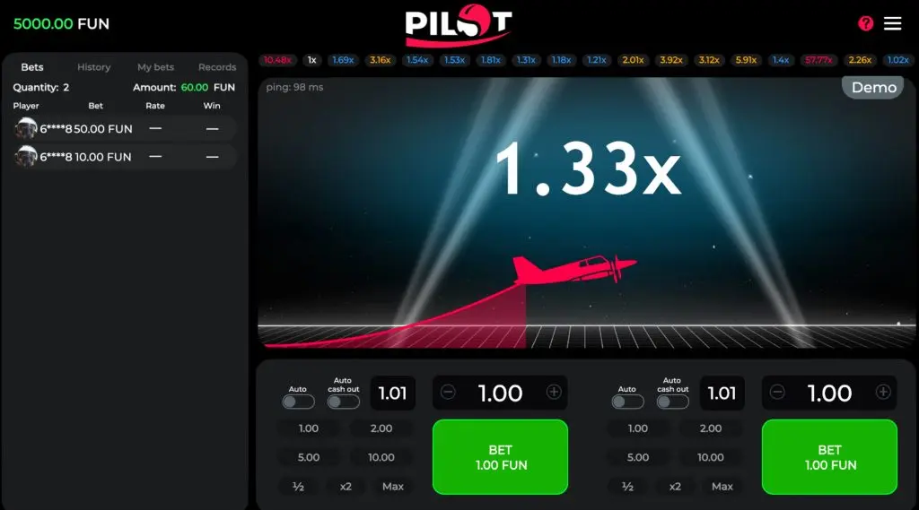 Crash Pilot Mechanics games interface