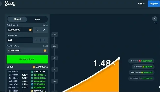 Stake Crash interface game